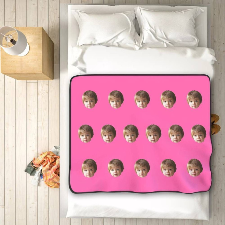 Face Grid Pattern With Pink Color Custom Photo Sherpa Fleece Blanket
