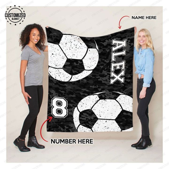 Soccer Ball Black And White Camouflage Pattern For Soccer Lover Custom Name Sherpa Fleece Blanket