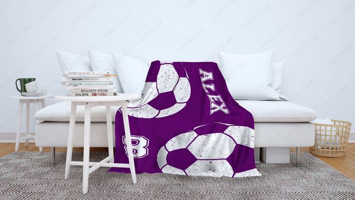 Soccer Ball Purple Color Theme For Soccer Lover Custom Name Sherpa Fleece Blanket