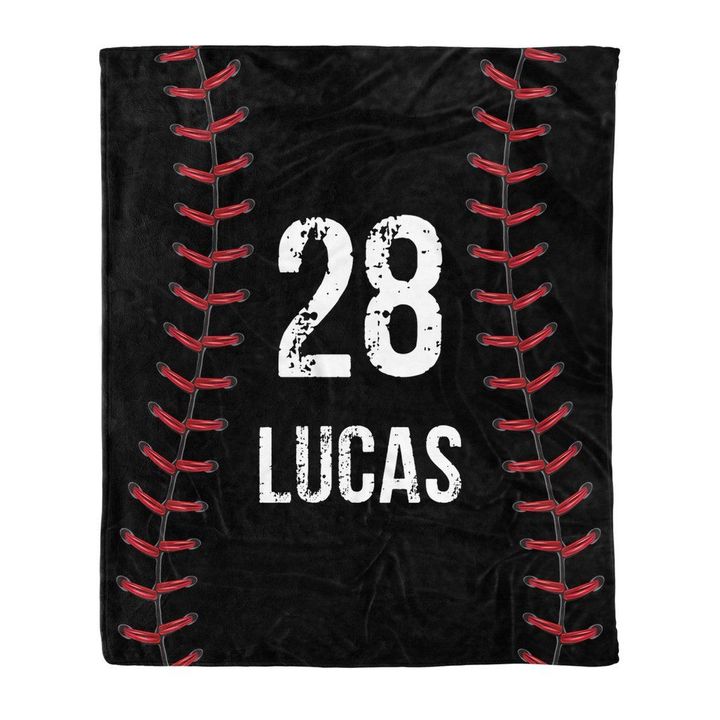 Baseball Stitches Pattern Black Background For Baseball Lover Printed Custom Name Sherpa Fleece Blanket