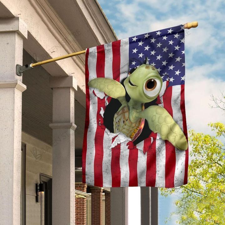 Cute Baby Turtle Hole Ripping Out American Flag Garden Flag House Flag