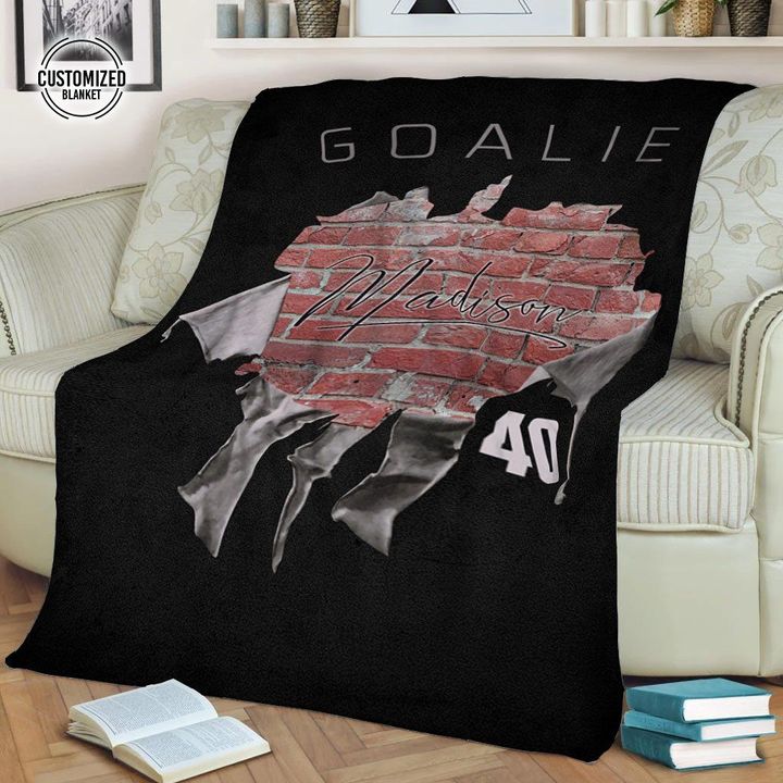 Hockey Goalie Though The Wall Pattern For Hockey Lover Custom Name Sherpa Fleece Blanket
