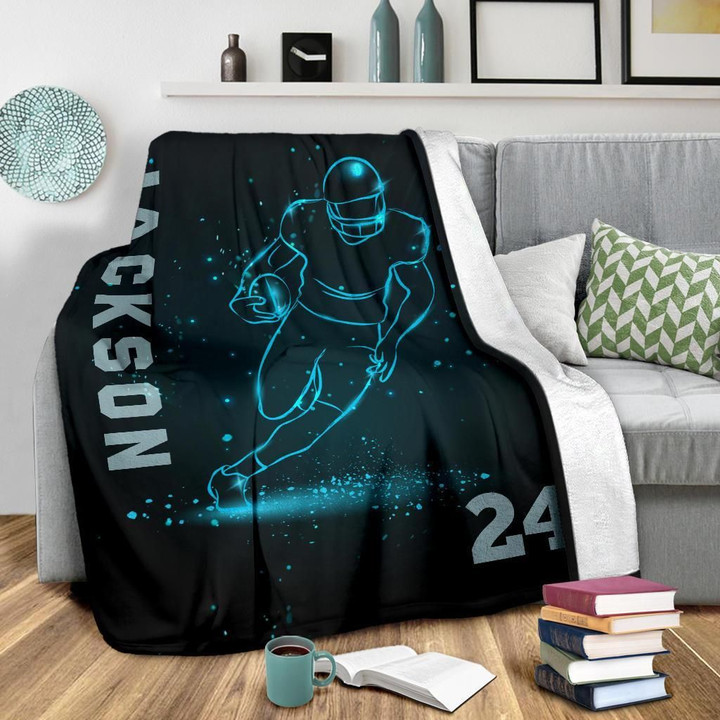 Hockey Player Blue Star Pattern Dark Background For Ice Hockey Lover Custom Name Sherpa Fleece Blanket