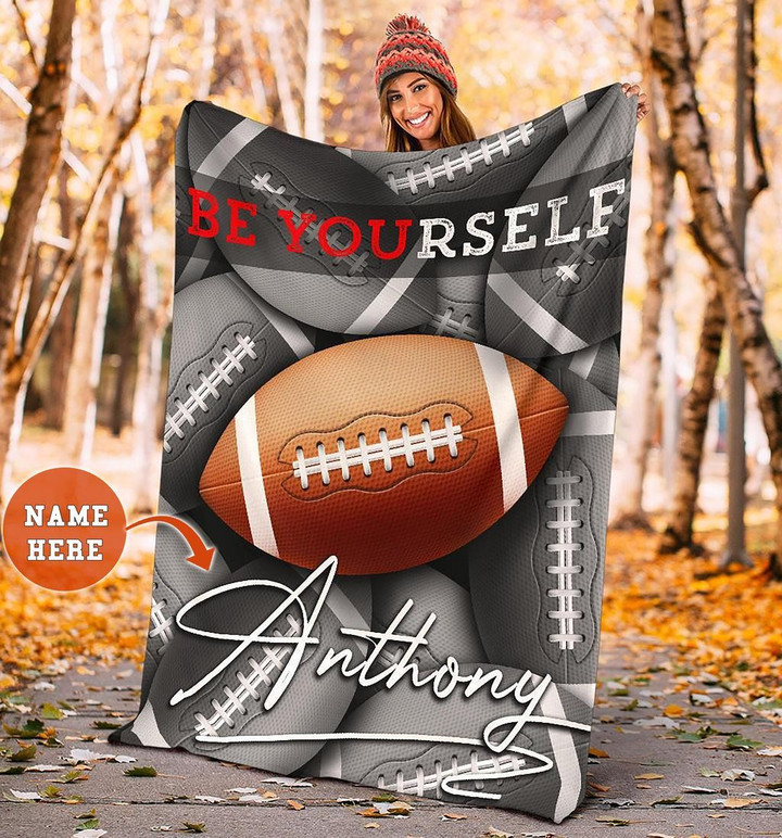 Football Player Be Yourself Color Ball Black And White Background For Football Lover Custom Name Sherpa Fleece Blanket