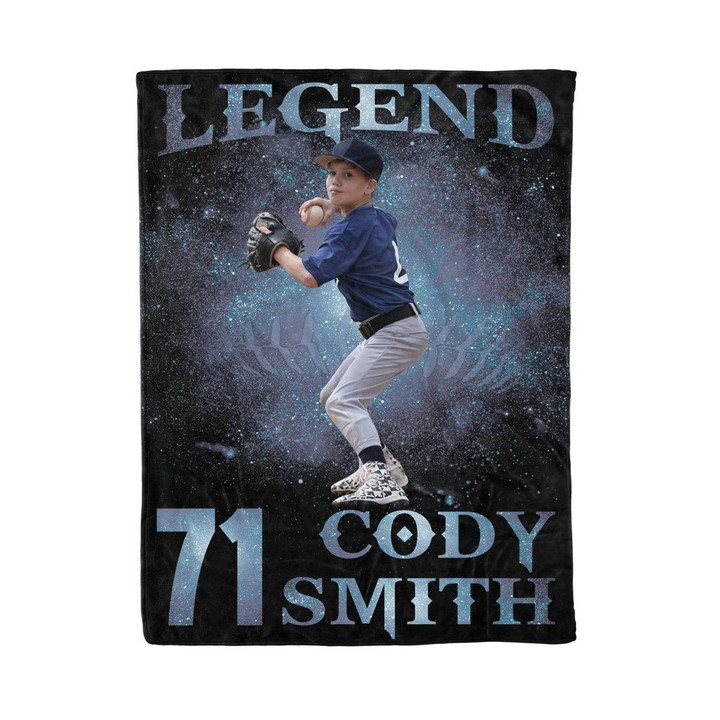 Baseball Legend Blue Galaxy Custom Name And Custom Image Sherpa Fleece Blanket