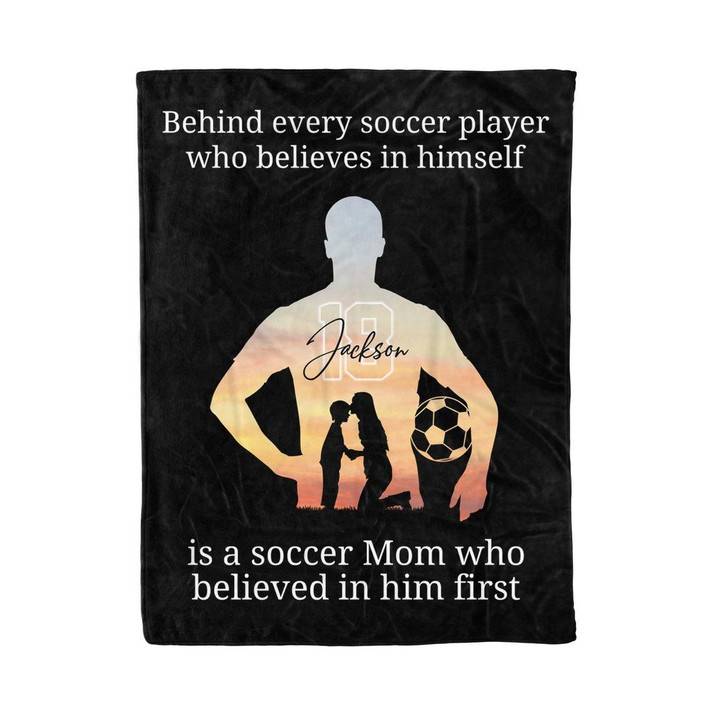 Behind Every Soccer Player Is A Soccer Mom Gift For Mom Custom Name Sherpa Fleece Blanket