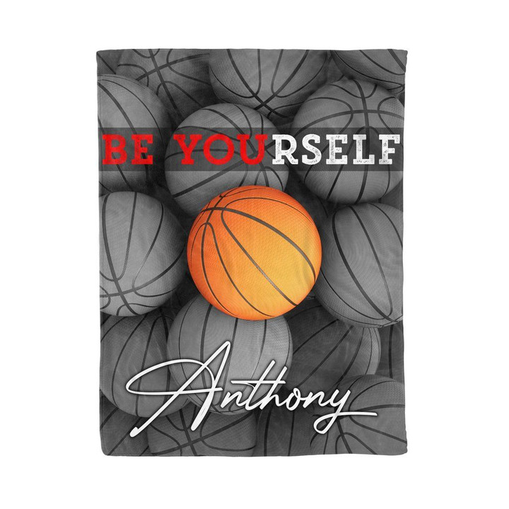 Be Yourself Color Ball With Black And White Background For Basketball Lover Custom Name Sherpa Fleece Blanket