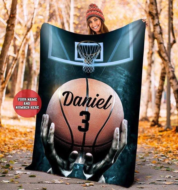 Basketball Court Throwing The Ball For Basketball Lover Custom Name Sherpa Fleece Blanket