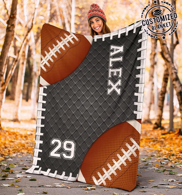 Football Grid Pattern Double Balls For Football Lover Custom Name Sherpa Fleece Blanket