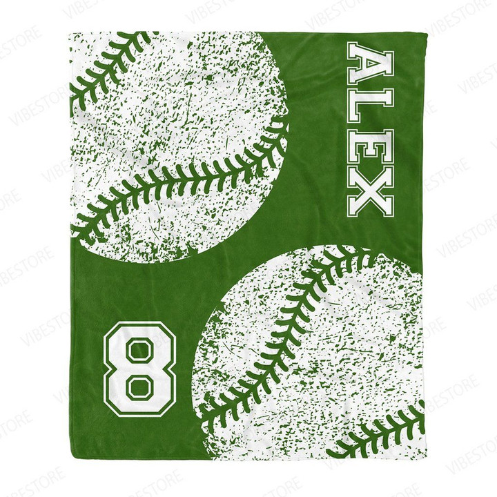 White Baseball Pattern Green Theme For Baseball Lover Custom Name Sherpa Fleece Blanket