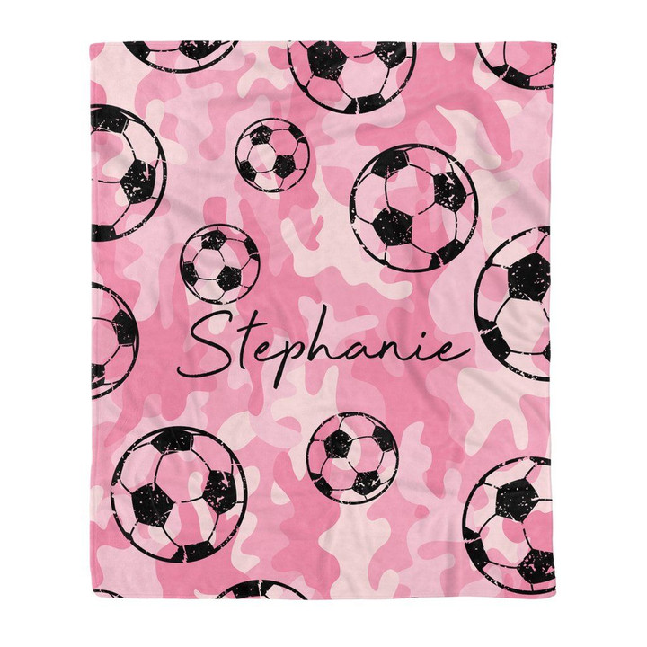 Soccer Ball Pattern Pink Camouflage Background For Soccer Lover Custom Name Sherpa Fleece Blanket