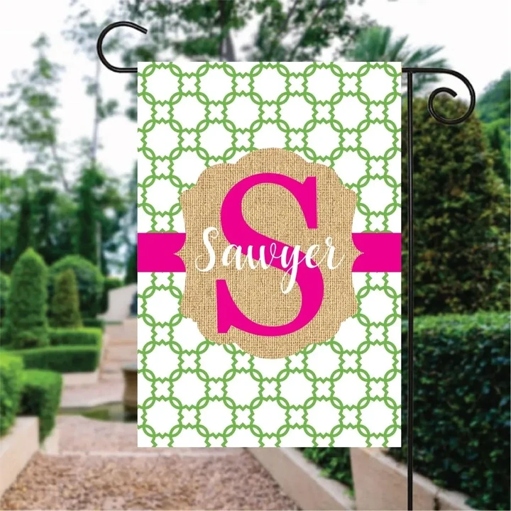 Green Circle With Pink Word Custom Name Garden Flag House Flag