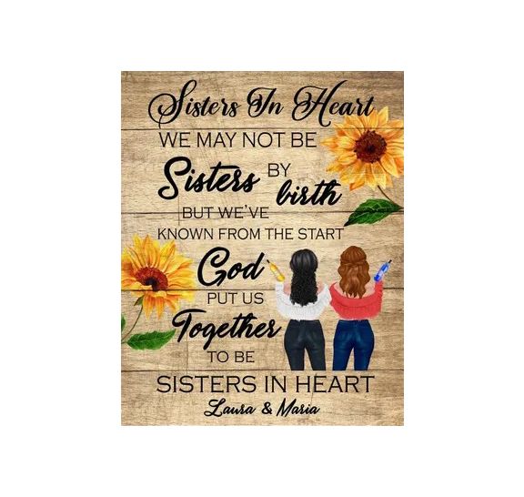 Sister In Heart Sunflower Custom Name Matte Canvas Gift For Family