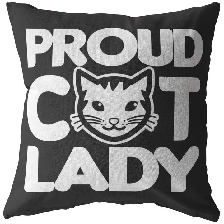 Black And White Proud Cat Lady Cushion Pillow Cover Home Decor
