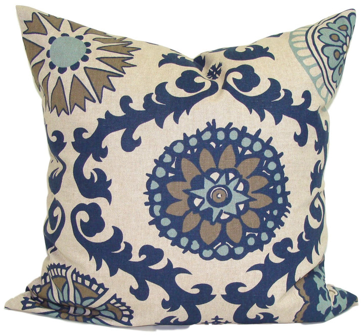 Indigo Blue And Brown Floral Design Cushion Pillow Cover Home Decor