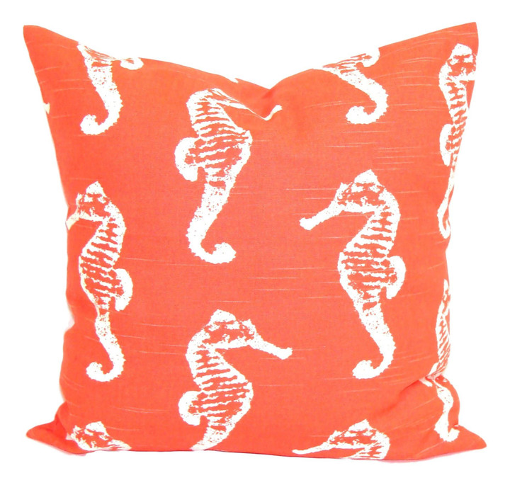 Salmon And White Seahorses Pattern Cushion Pillow Cover Home Decor