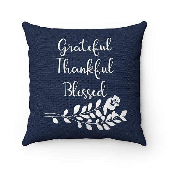 Grateful Thankful Blessed Blue Theme Cushion Pillow Cover Home Decor