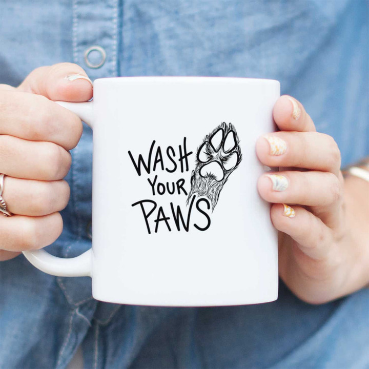 Wash Your Paws Funny Quote Gift For Dog Owner White Ceramic Mug