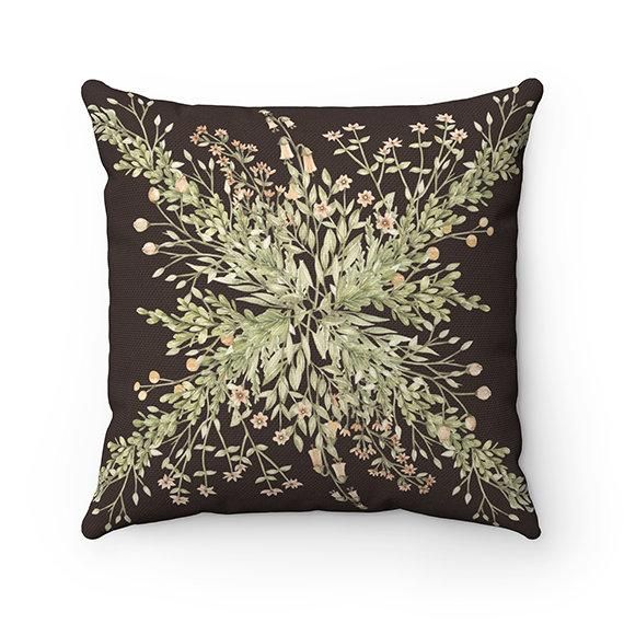 Brown Background Stunning Floral Pattern Cushion Pillow Cover Home Decor
