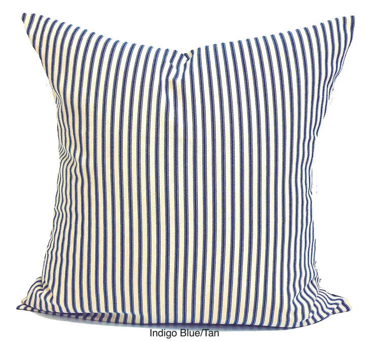 Blue And Tan Ticking Stripe Pattern Cushion Pillow Cover Home Decor