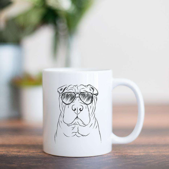 Sharpy The Shar Pei Dog Portrait Design White Glossy Ceramic Mug