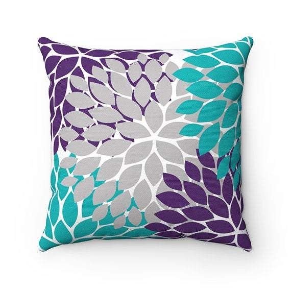 Purple Teal And Gray Flower Burst Cushion Pillow Cover Home Decor