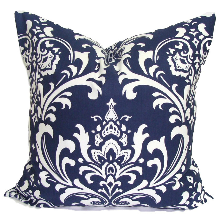 Navy Blue And White Damask Beautiful Design Cushion Pillow Cover Home Decor