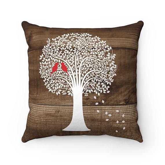 Red Love Birds Pillows Family Tree Cushion Pillow Cover Home Decor