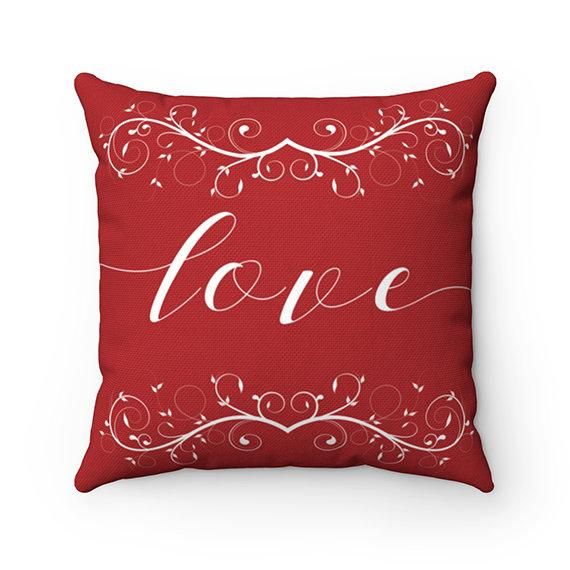 Red Background Love Text Beautiful Design Cushion Pillow Cover Home Decor