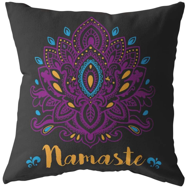 Black Namaste Meditation Lotus Flower Cushion Pillow Cover Home Decor