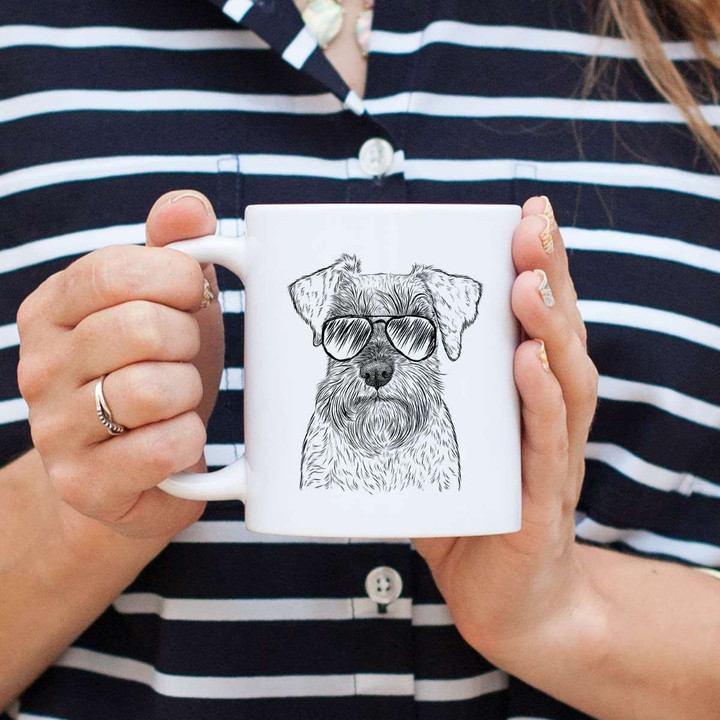 Smokey The Miniature Schnauzer Dog Portrait Art Design White Ceramic Mug