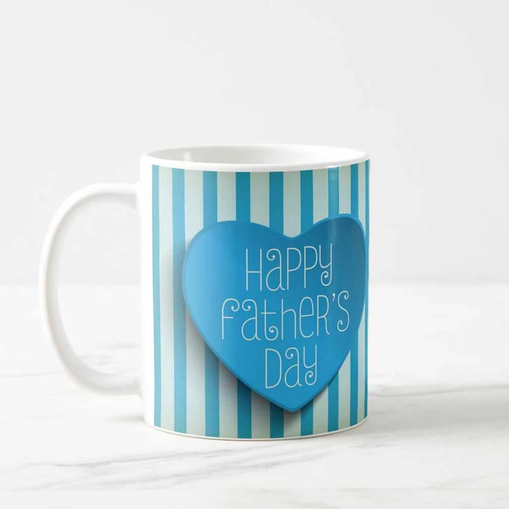 Happy Father's Day Blue Heart And Stripes Printed Mug