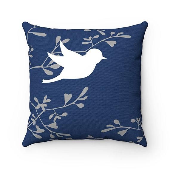 Blue Theme Bird And Branches Cushion Pillow Cover Home Decor