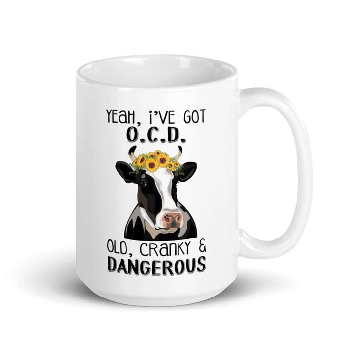 Ocd Old Cranky And Dangerous Humor Cow Sunflower Design Ceramic Mug
