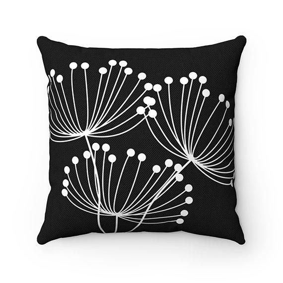 Black Background White Dandelion Cushion Pillow Cover Home Decor