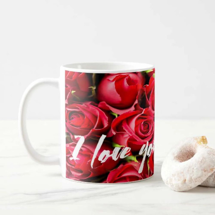 I Love You With Red Rose Printed Mug