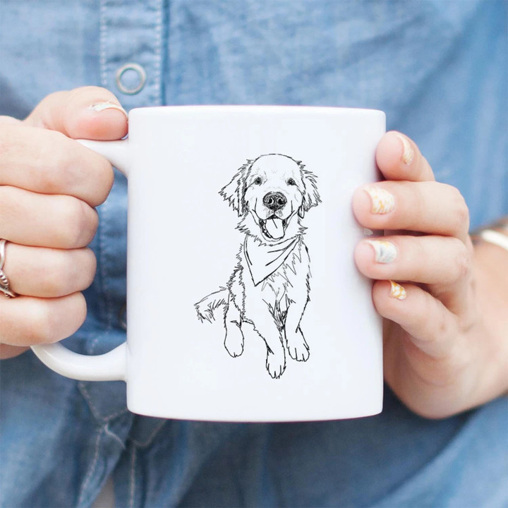 Doodled Finley The Golden Retriever Puppy Dog Portrait Art White Ceramic Mug