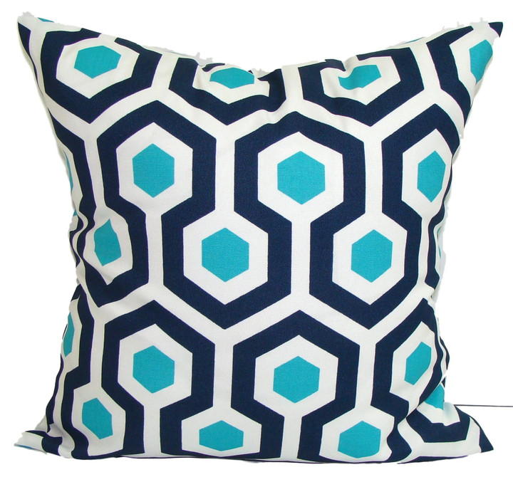 Blue And White Hexagon Geometric Cushion Pillow Cover Home Decor