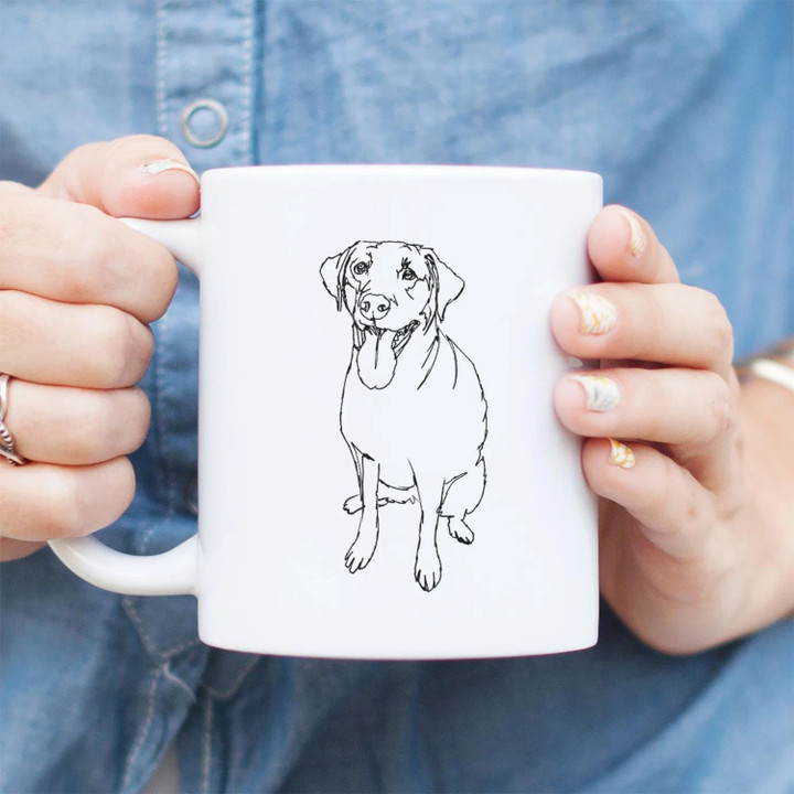 Doodled Labrador Retriever Dog Tongue Out Art Design White Glossy Ceramic Mug