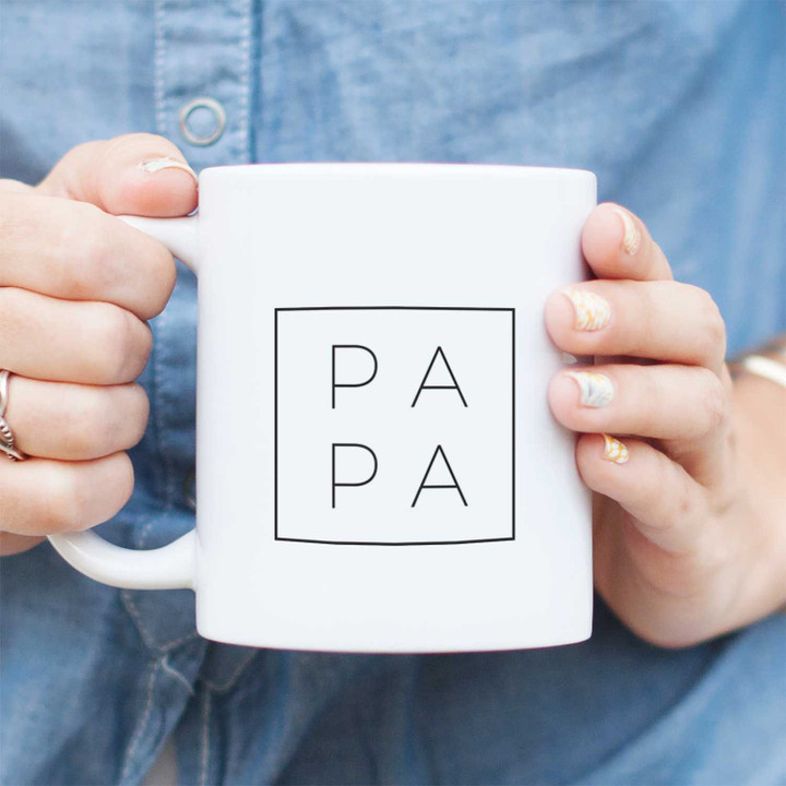 Minimalism Style Papa Boxed Design White Glossy Ceramic Mug
