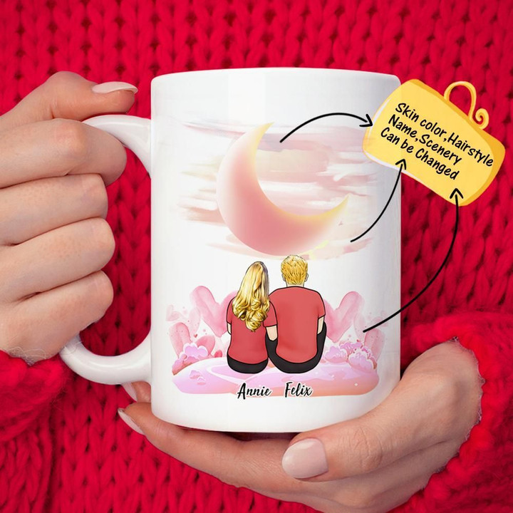 Gift For Boyfriend Or Girlfriend Couple Romantic Moon View Custom Name Ceramic Mug