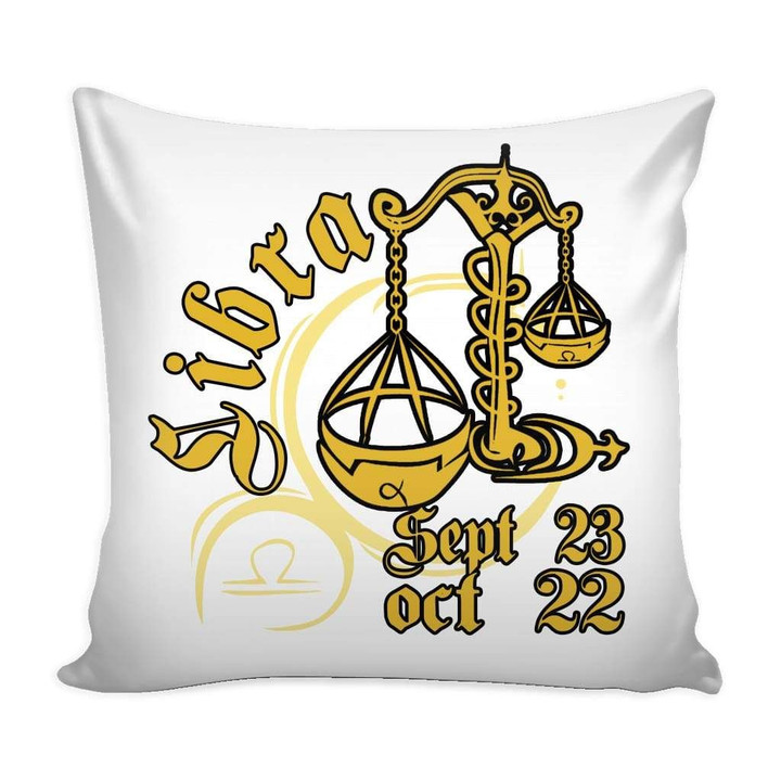 Zodiac Libra Graphic Gold And White Cushion Pillow Cover Home Decor
