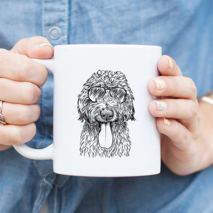 Ci Ci Paulk The Aussiedoodle Tongue Out Dog Art Design White Ceramic Mug