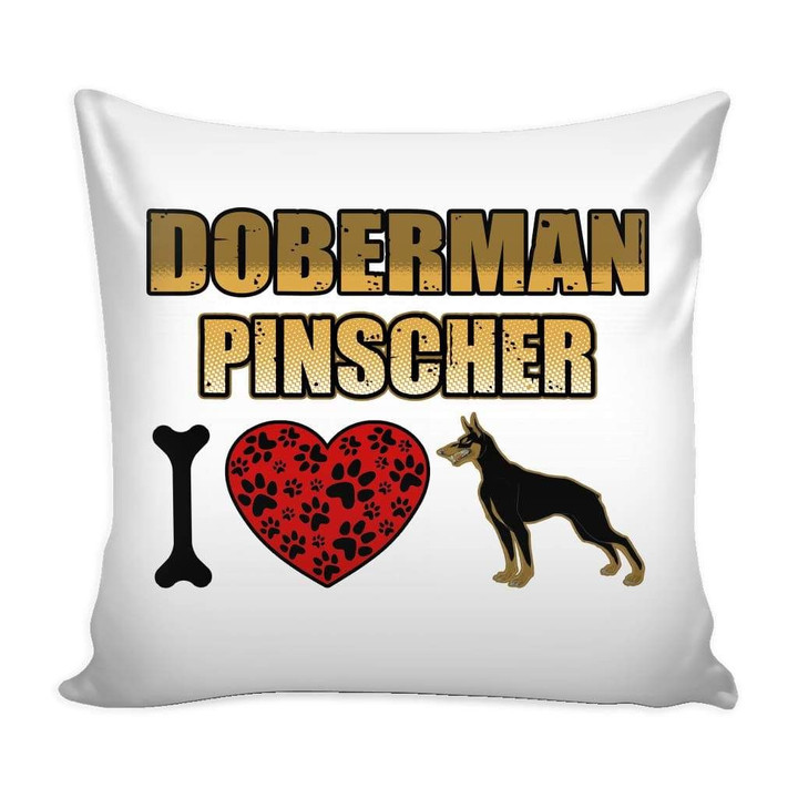 I Love Doberman Pinscher Graphic Cushion Pillow Cover Home Decor