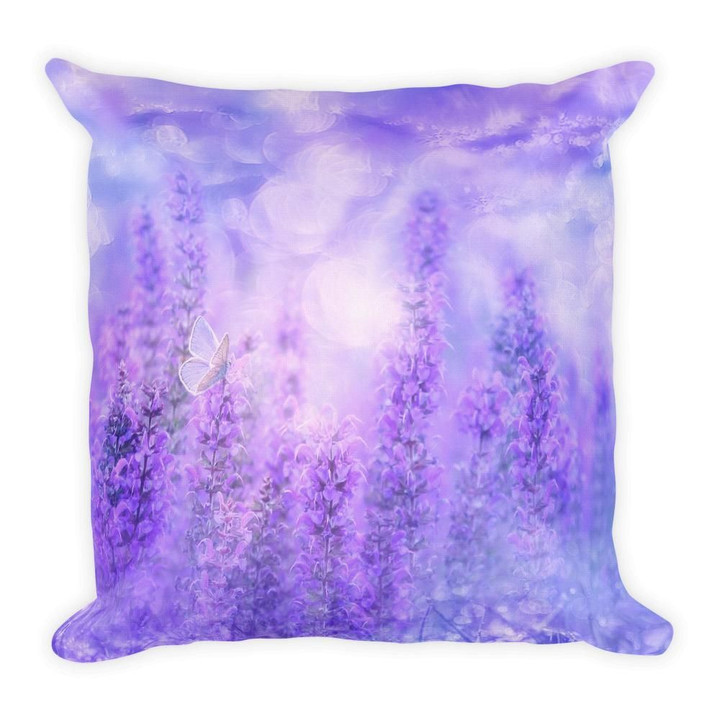 Butterfly In Lavender Floral Cushion Pillow Cover Home Decor