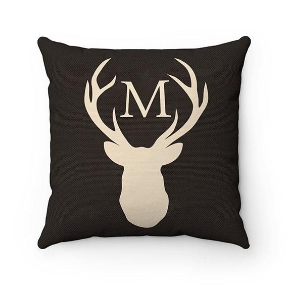 Brown Buck Deer Head Antlers Cushion Pillow Cover Home Decor