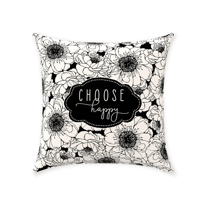 Choose Happy Black Peony Cushion Pillow Cover Home Decor