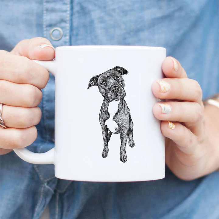 Doodled Kaya The Pitbull Dog Stand Up Art Design White Glossy Ceramic Mug
