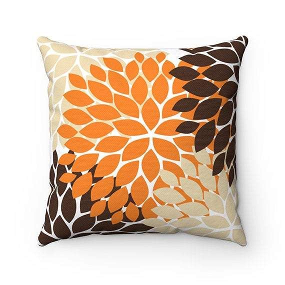 Orange And Brown Floral Pattern Cushion Pillow Cover Home Decor
