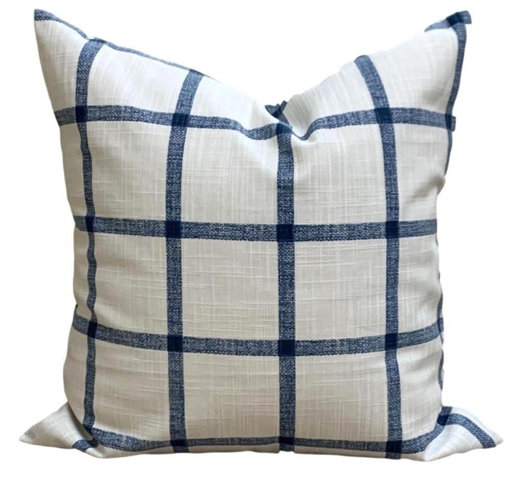 Lovely Design Italian Blue Windowpane White Theme Cushion Pillow Cover Home Decor